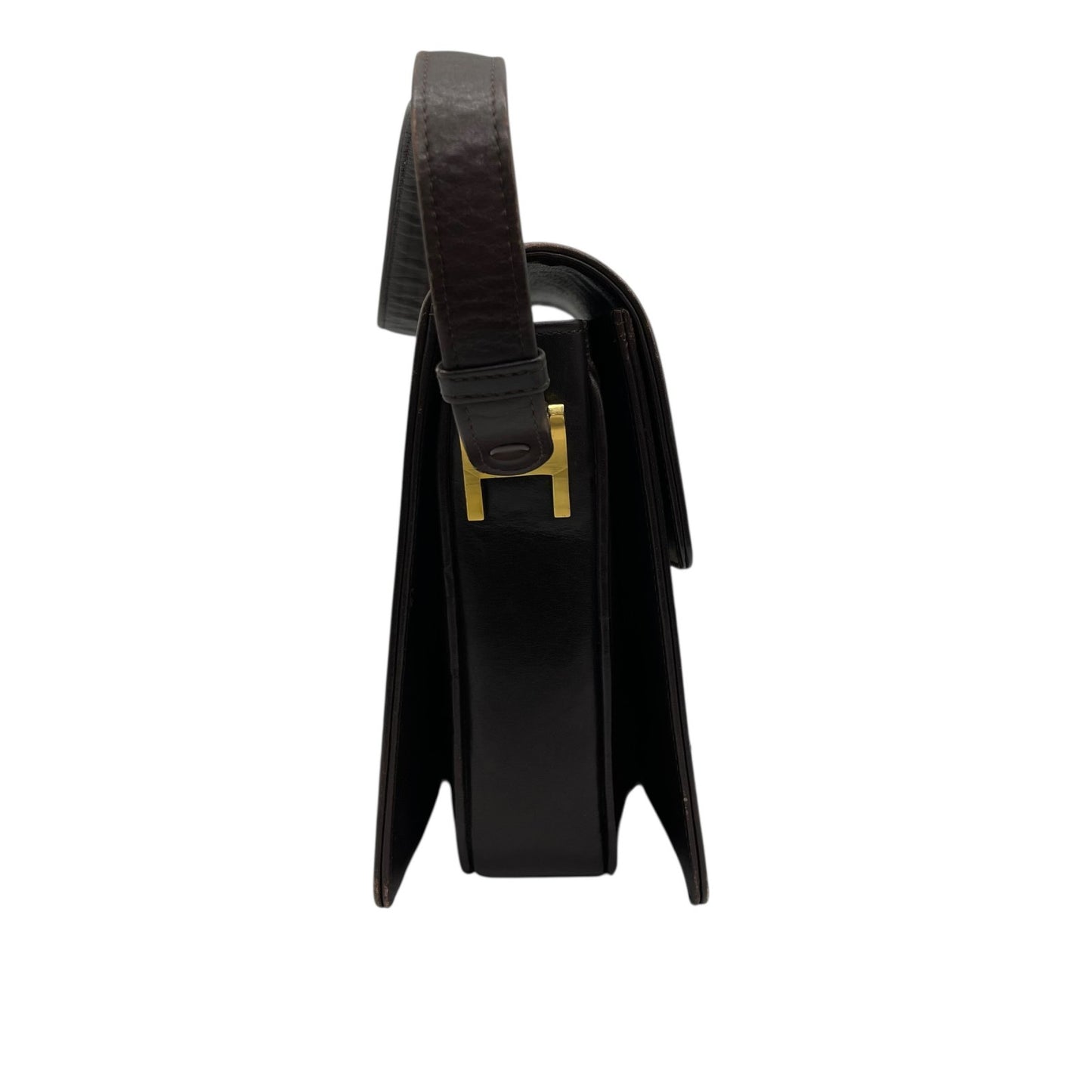 CELINE セリーヌ Cマカダム サルキー ショルダーバッグ キャンバス レザー ブラウン ゴールド金具 ヴィンテージ フラップバッグ 馬車金具 レディース K5