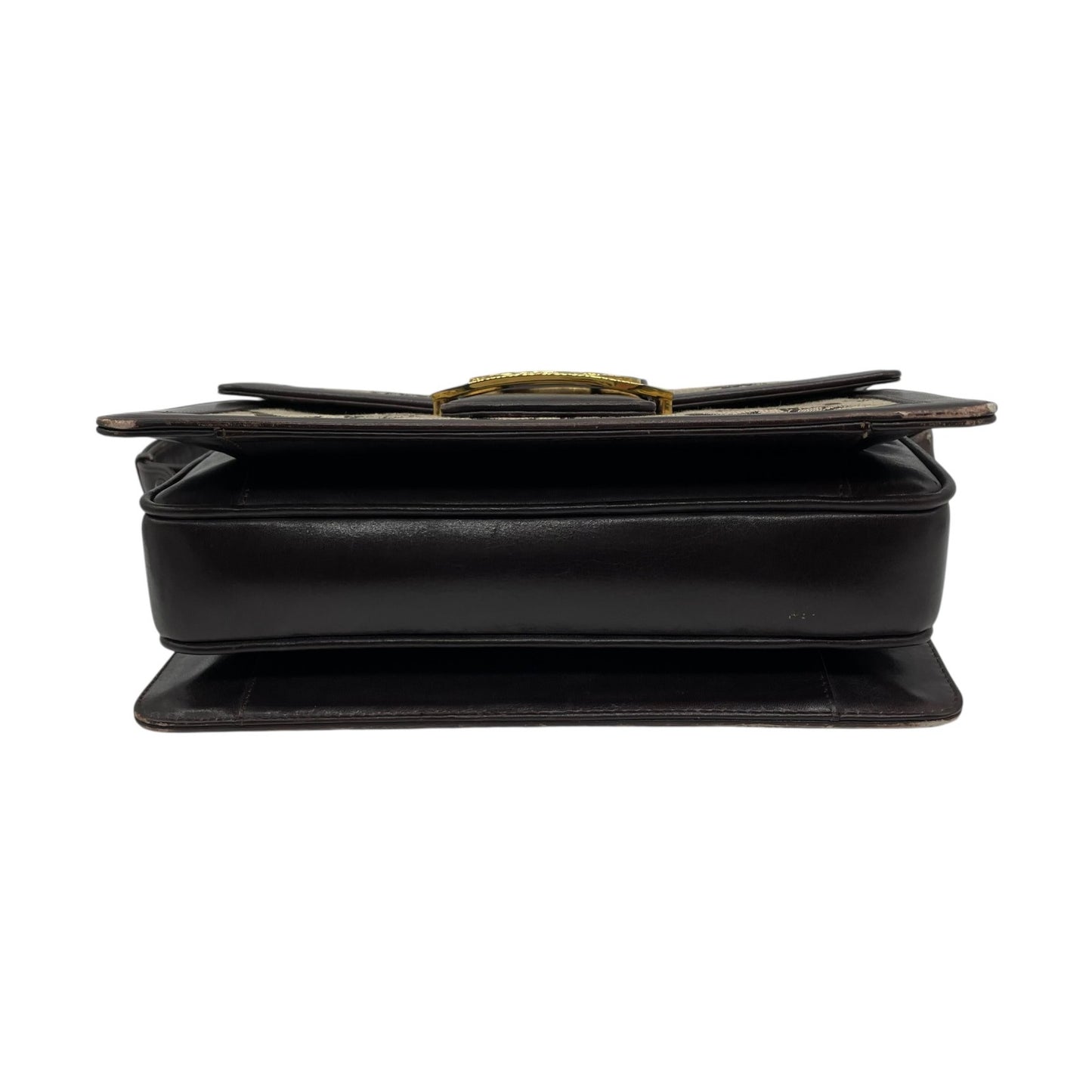 CELINE セリーヌ Cマカダム サルキー ショルダーバッグ キャンバス レザー ブラウン ゴールド金具 ヴィンテージ フラップバッグ 馬車金具 レディース K5