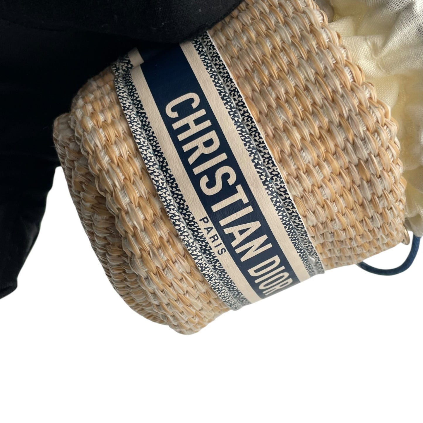 【美品】 クリスチャンディオール Christian Dior ノベルティ ストローポーチ ショルダーバッグ ポシェット ミニバッグ かご ベージュ ネイビー ゴールド金具 ロゴ クロスボディ 斜め掛け カジュアル レディース 人気 希少 巾着 鞄 K9