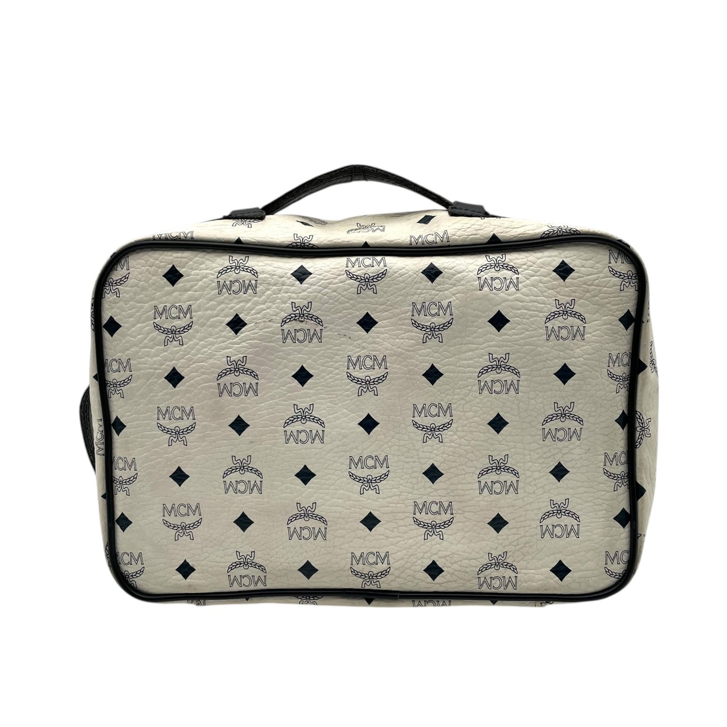 [良品] MCM エムシーエム ハンドバッグ ビジネスバッグ ヴィセトス モノグラム レザー ホワイト ネイビー ゴールド金具 ヴィンテージ クラシック エレガント 自立可 カバン 鞄 レディース メンズ ユニセックス 旅行 通勤 通学 トラベル U5