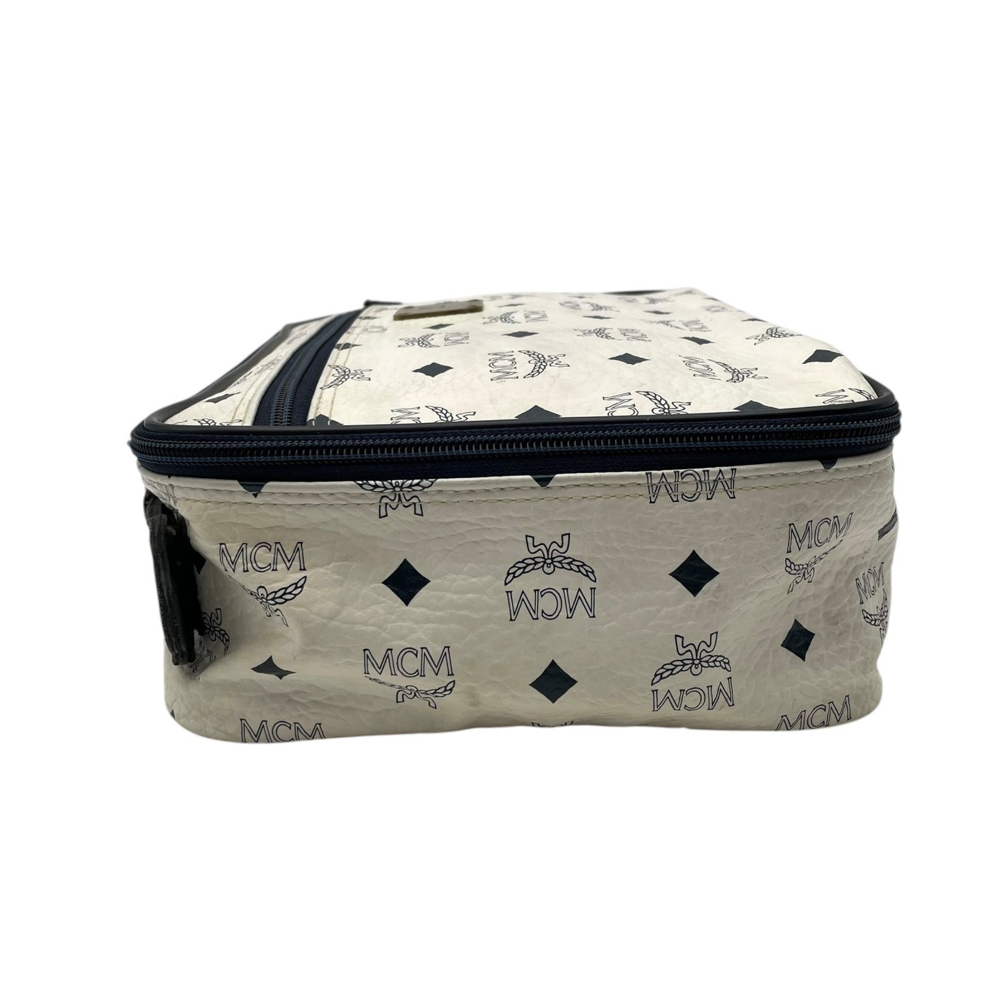 [良品] MCM エムシーエム ハンドバッグ ビジネスバッグ ヴィセトス モノグラム レザー ホワイト ネイビー ゴールド金具 ヴィンテージ クラシック エレガント 自立可 カバン 鞄 レディース メンズ ユニセックス 旅行 通勤 通学 トラベル U5