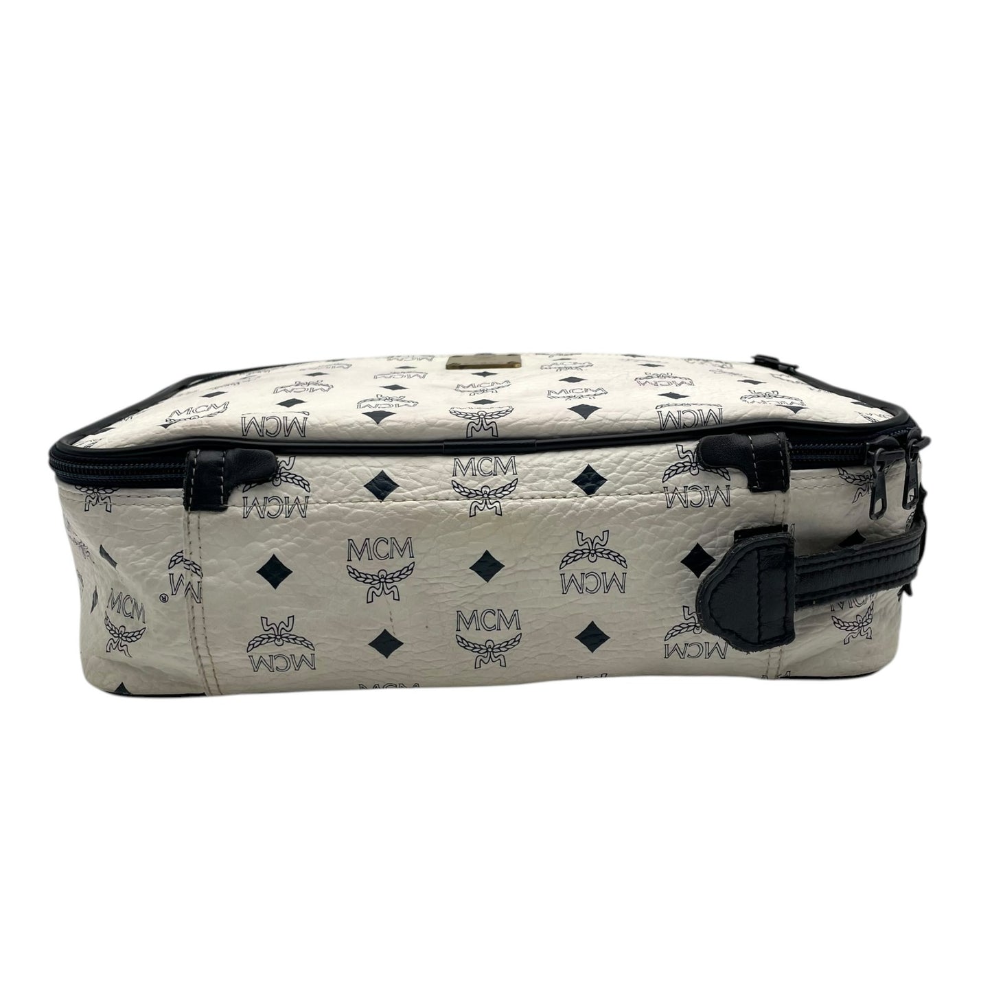 [良品] MCM エムシーエム ハンドバッグ ビジネスバッグ ヴィセトス モノグラム レザー ホワイト ネイビー ゴールド金具 ヴィンテージ クラシック エレガント 自立可 カバン 鞄 レディース メンズ ユニセックス 旅行 通勤 通学 トラベル U5