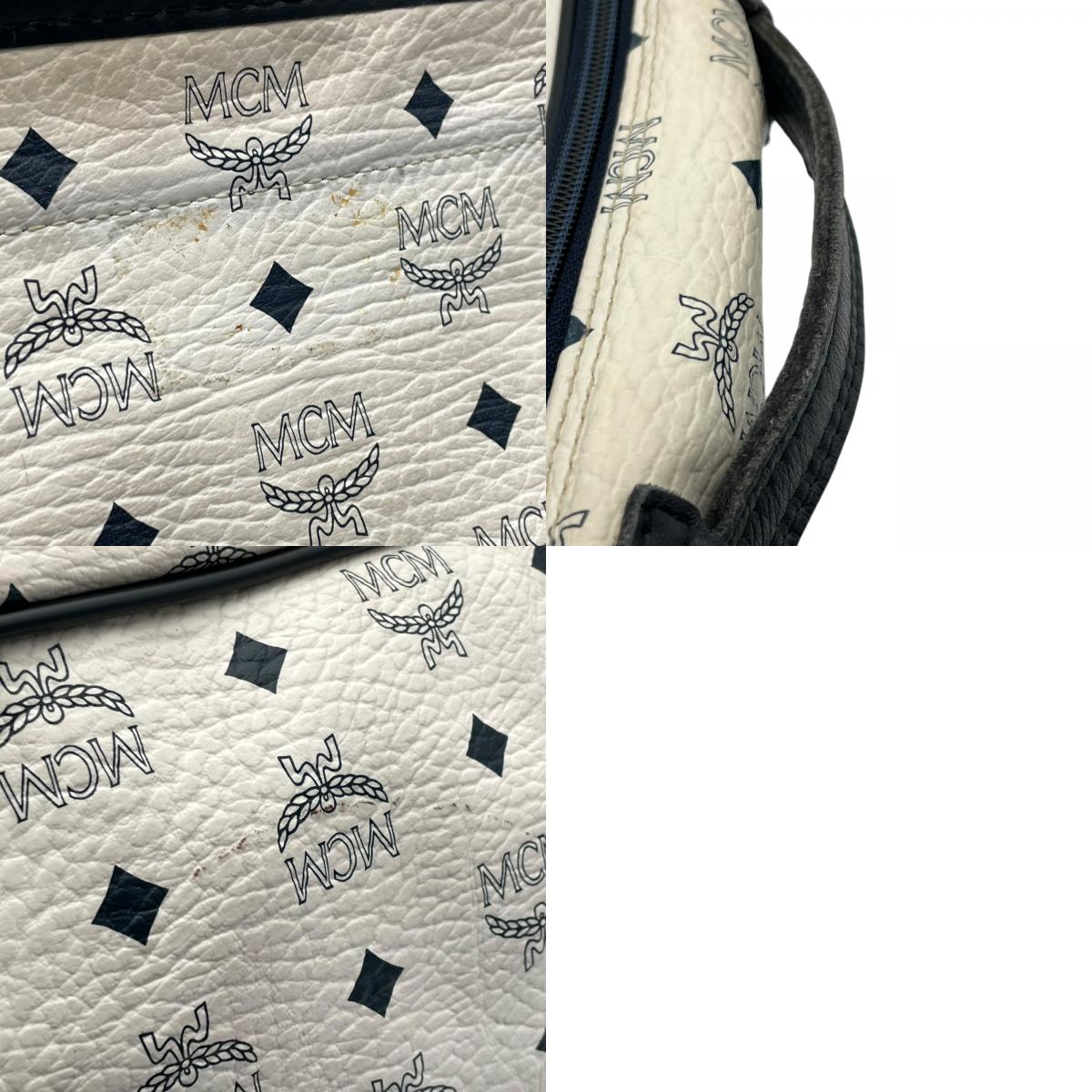[良品] MCM エムシーエム ハンドバッグ ビジネスバッグ ヴィセトス モノグラム レザー ホワイト ネイビー ゴールド金具 ヴィンテージ クラシック エレガント 自立可 カバン 鞄 レディース メンズ ユニセックス 旅行 通勤 通学 トラベル U5