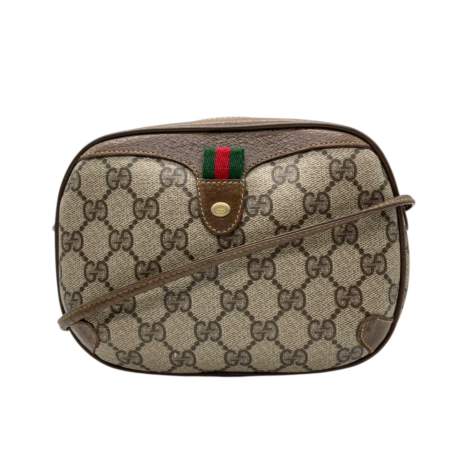 GUCCI グッチ GGスプリーム オールドグッチ PVC レザー シェリーライン ショルダーバッグ グレー ベージュ ゴールド金具 斜め掛け ヴィンテージ D5