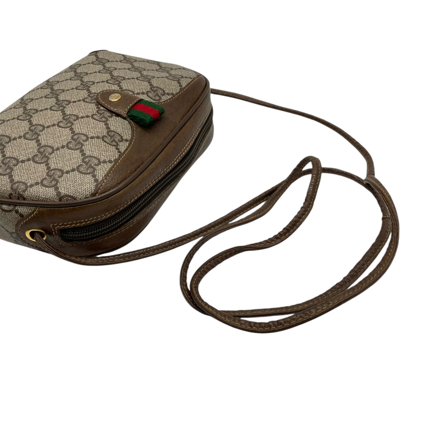 GUCCI グッチ GGスプリーム オールドグッチ PVC レザー シェリーライン ショルダーバッグ グレー ベージュ ゴールド金具 斜め掛け ヴィンテージ D5
