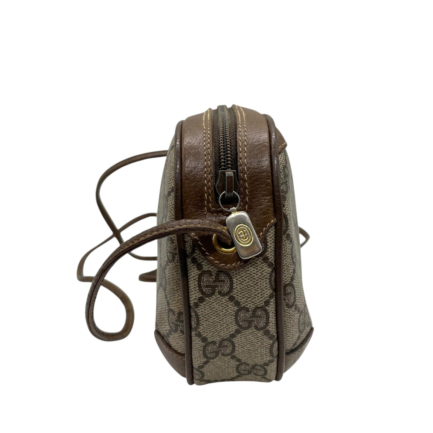 GUCCI グッチ GGスプリーム オールドグッチ PVC レザー シェリーライン ショルダーバッグ グレー ベージュ ゴールド金具 斜め掛け ヴィンテージ D5