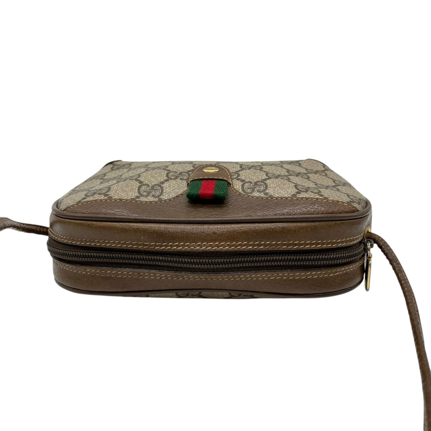 GUCCI グッチ GGスプリーム オールドグッチ PVC レザー シェリーライン ショルダーバッグ グレー ベージュ ゴールド金具 斜め掛け ヴィンテージ D5