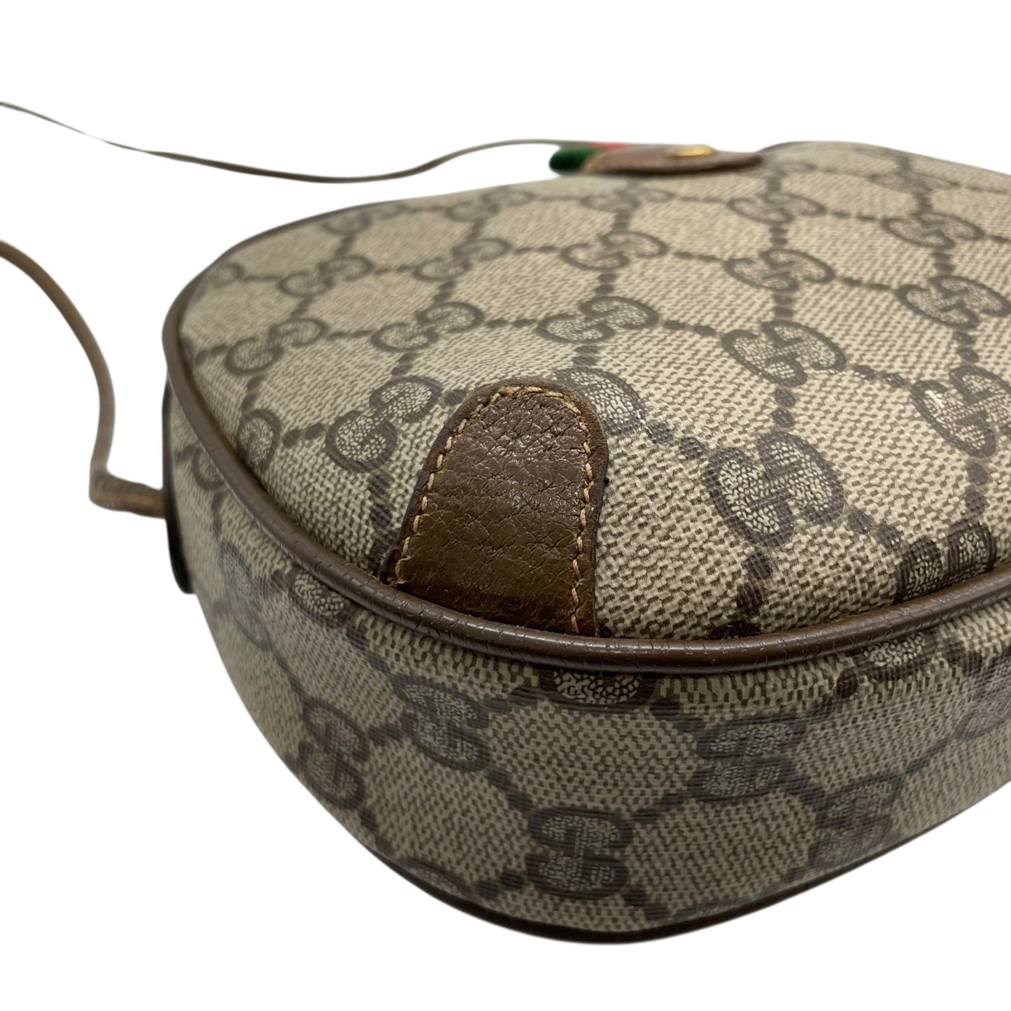 GUCCI グッチ GGスプリーム オールドグッチ PVC レザー シェリーライン ショルダーバッグ グレー ベージュ ゴールド金具 斜め掛け ヴィンテージ D5
