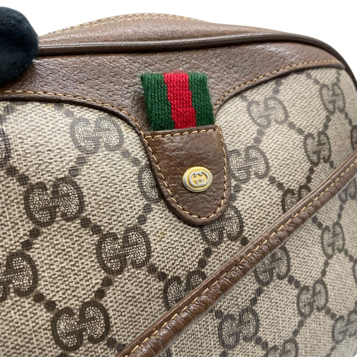 GUCCI グッチ GGスプリーム オールドグッチ PVC レザー シェリーライン ショルダーバッグ グレー ベージュ ゴールド金具 斜め掛け ヴィンテージ D5