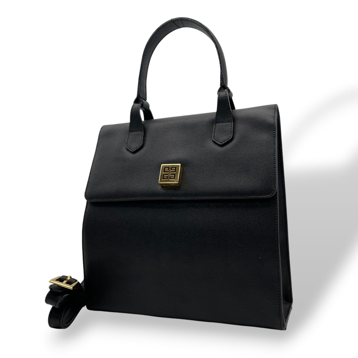 【美品】 ジバンシー GIVENCHY ハンドバッグ ショルダーバッグ 2WAY レザー 本革 ブラック 黒 ゴールド金具 4Gロゴ 型押し フラップ エレガント クラシック フォーマル 冠婚葬祭 お出かけ 鞄 レディース 定番 人気 C