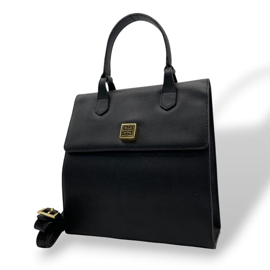 【美品】 ジバンシー GIVENCHY ハンドバッグ ショルダーバッグ 2WAY レザー 本革 ブラック 黒 ゴールド金具 4Gロゴ 型押し フラップ エレガント クラシック フォーマル 冠婚葬祭 お出かけ 鞄 レディース 定番 人気 C