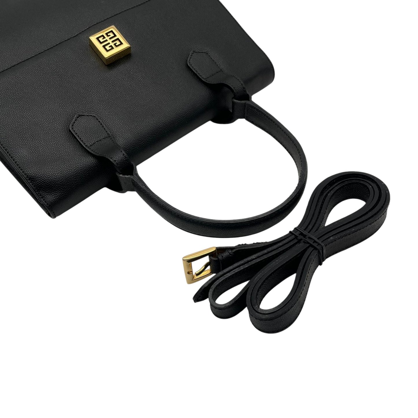 【美品】 ジバンシー GIVENCHY ハンドバッグ ショルダーバッグ 2WAY レザー 本革 ブラック 黒 ゴールド金具 4Gロゴ 型押し フラップ エレガント クラシック フォーマル 冠婚葬祭 お出かけ 鞄 レディース 定番 人気 C