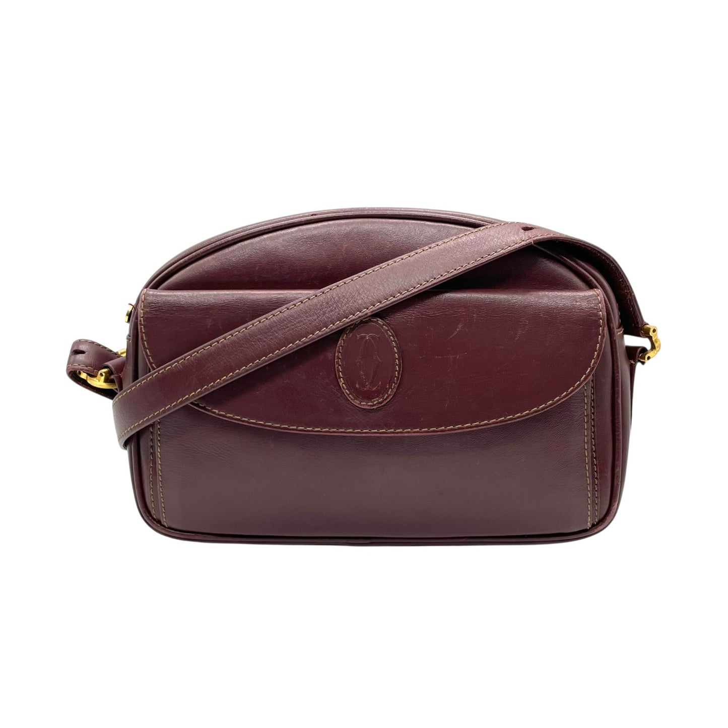 Cartier マスト ドゥ カルティエ マストライン レザー ショルダーバッグ ボルドー ゴールド金具 ヴィンテージ レディース D5