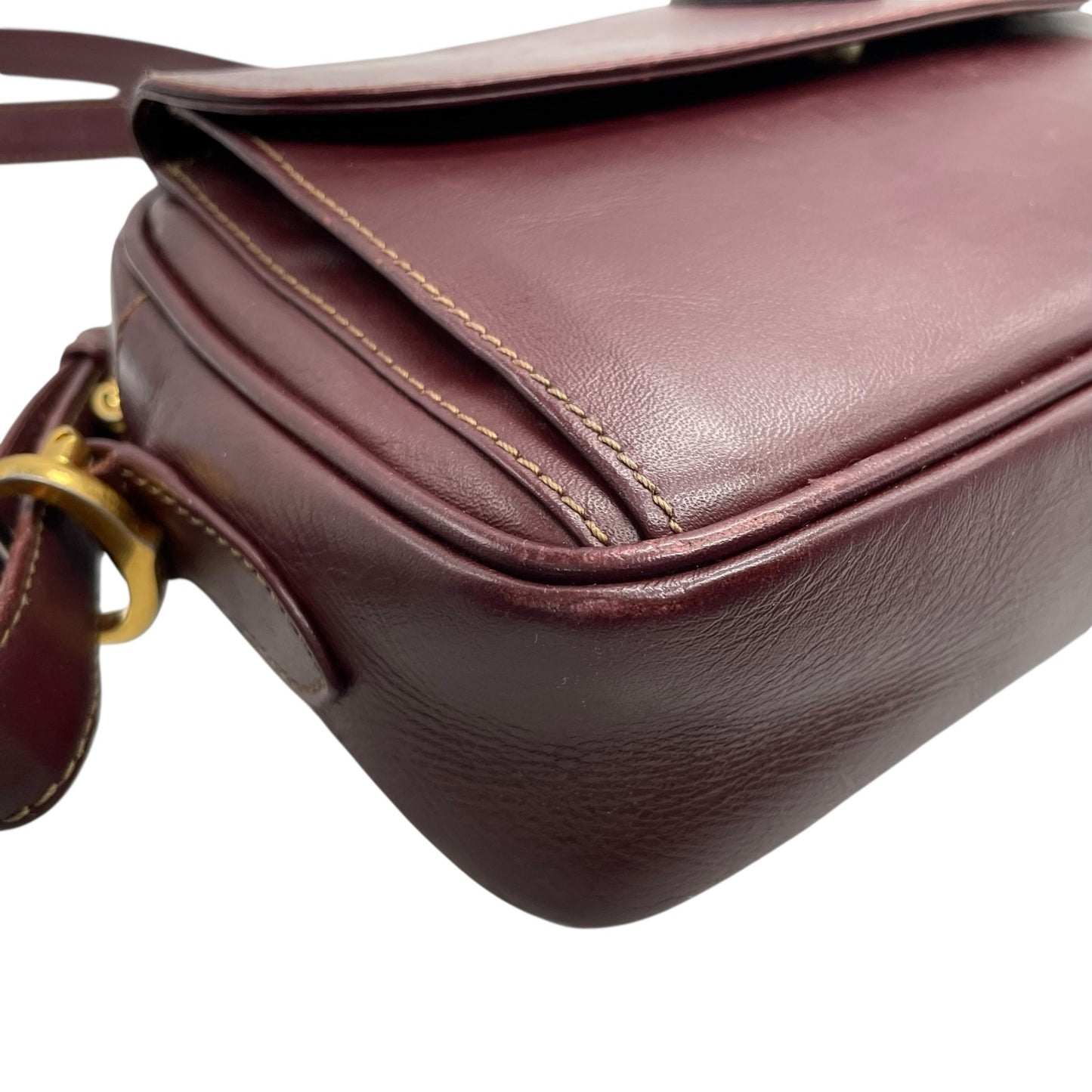 Cartier マスト ドゥ カルティエ マストライン レザー ショルダーバッグ ボルドー ゴールド金具 ヴィンテージ レディース D5