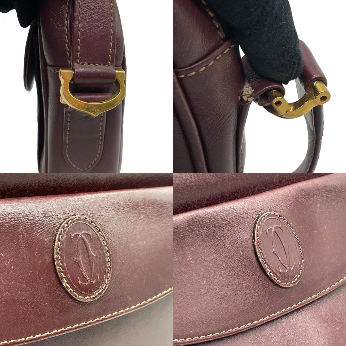 Cartier マスト ドゥ カルティエ マストライン レザー ショルダーバッグ ボルドー ゴールド金具 ヴィンテージ レディース D5