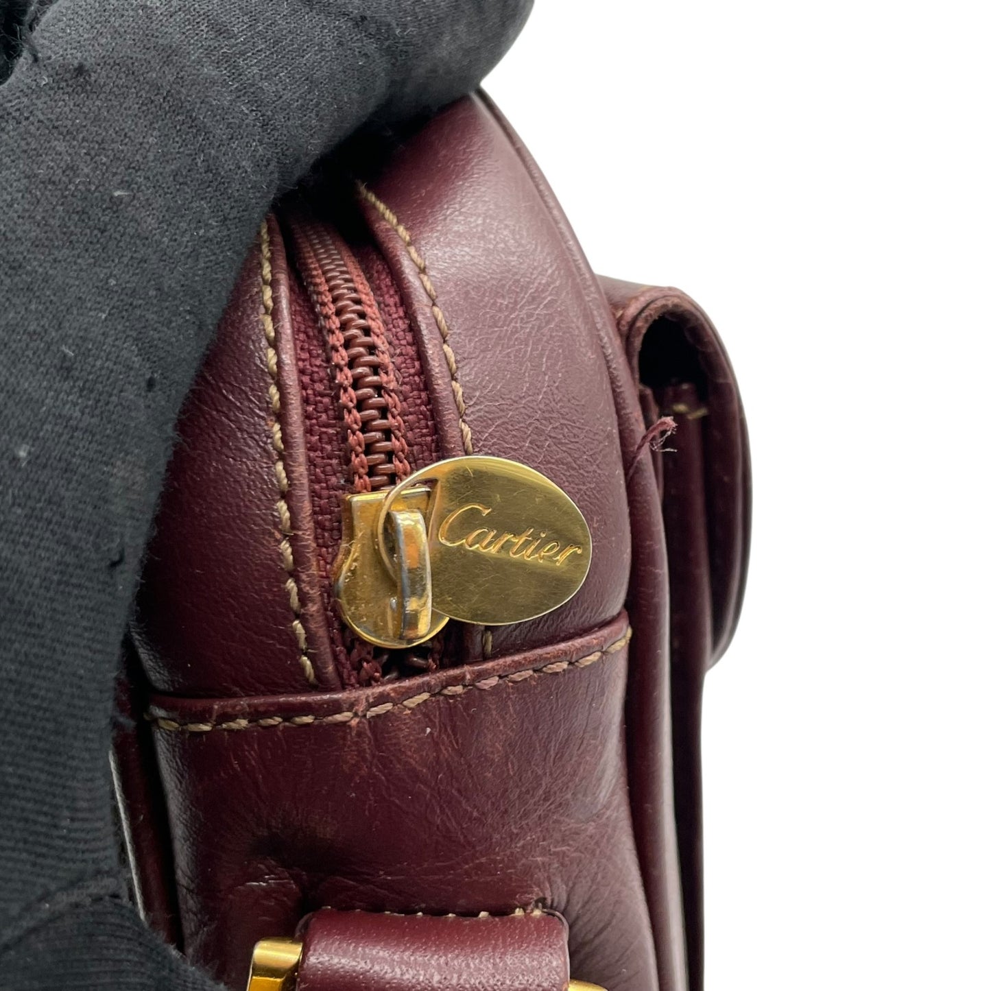 Cartier マスト ドゥ カルティエ マストライン レザー ショルダーバッグ ボルドー ゴールド金具 ヴィンテージ レディース D5