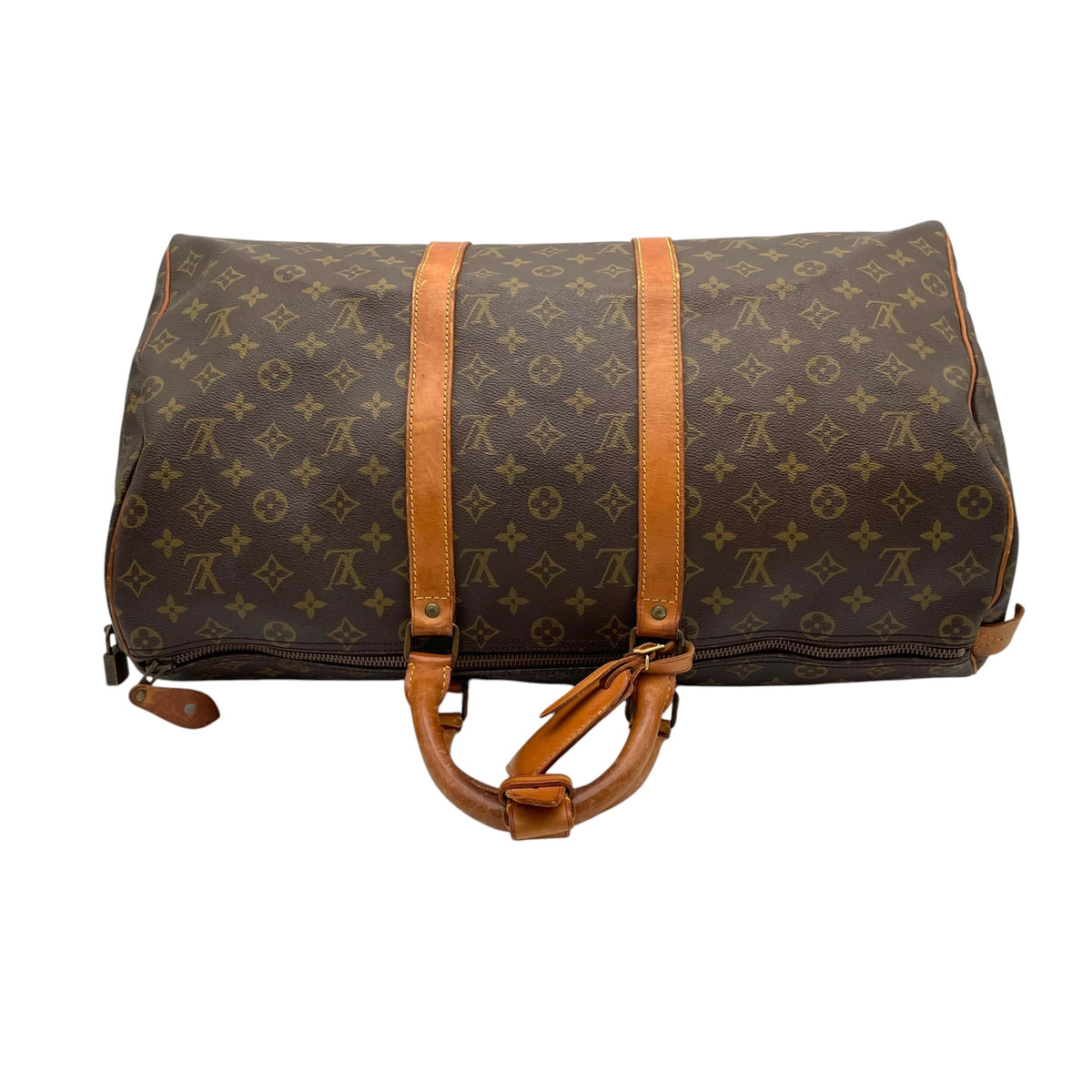 ルイヴィトン LOUIS VUITTON キーポル 50 モノグラム ボストンバッグ ハンドバッグ トラベルバッグ 手提げかばん 大容量 出張 旅行鞄 PVC レザー 本革 ブラウン 茶 ゴールド金具 パドロック ネームタグ ヴィンテージ U11