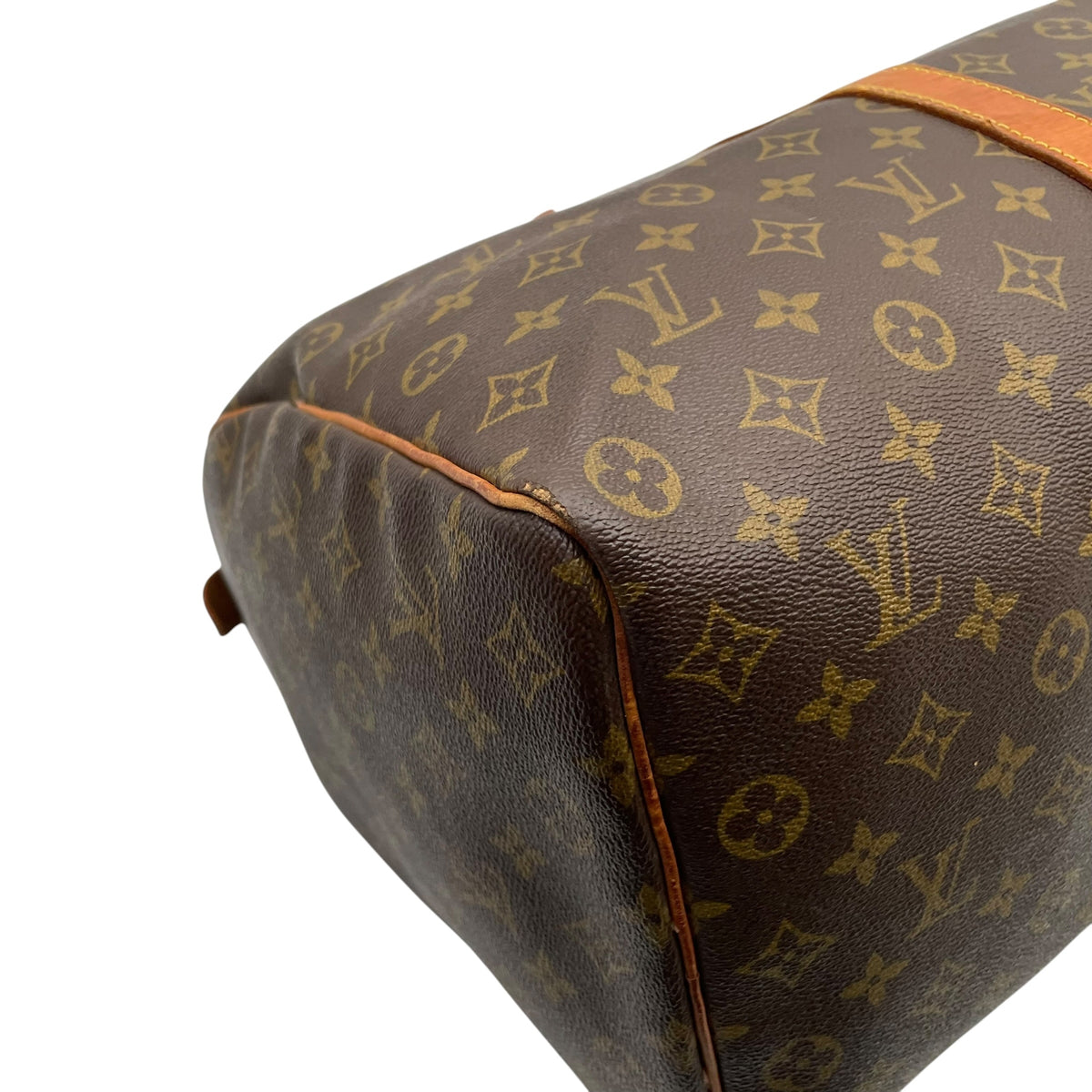 ルイヴィトン LOUIS VUITTON キーポル 50 モノグラム ボストンバッグ ハンドバッグ トラベルバッグ 手提げかばん 大容量 出張 旅行鞄 PVC レザー 本革 ブラウン 茶 ゴールド金具 パドロック ネームタグ ヴィンテージ U11