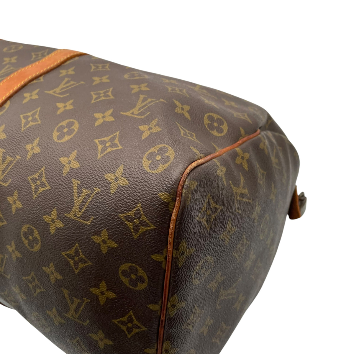 ルイヴィトン LOUIS VUITTON キーポル 50 モノグラム ボストンバッグ ハンドバッグ トラベルバッグ 手提げかばん 大容量 出張 旅行鞄 PVC レザー 本革 ブラウン 茶 ゴールド金具 パドロック ネームタグ ヴィンテージ U11