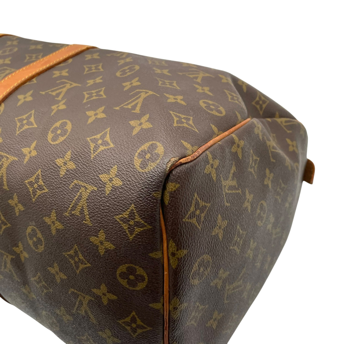 ルイヴィトン LOUIS VUITTON キーポル 50 モノグラム ボストンバッグ ハンドバッグ トラベルバッグ 手提げかばん 大容量 出張 旅行鞄 PVC レザー 本革 ブラウン 茶 ゴールド金具 パドロック ネームタグ ヴィンテージ U11