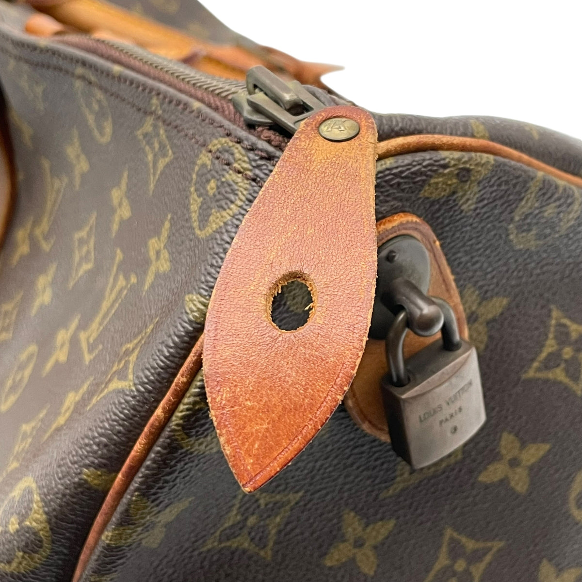 ルイヴィトン LOUIS VUITTON キーポル 50 モノグラム ボストンバッグ ハンドバッグ トラベルバッグ 手提げかばん 大容量 出張 旅行鞄 PVC レザー 本革 ブラウン 茶 ゴールド金具 パドロック ネームタグ ヴィンテージ U11