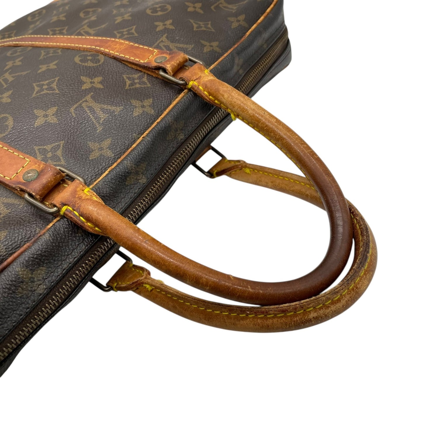 ルイヴィトン LOUISVUITTON モノグラム ビジネスバッグ ブリーフケース ポルトドキュマン ブラウン 茶 PVC レザー ビンテージ クラシック エレガント メンズ 通勤 A4収納 PC収納 出張 ヌメ革 フランス製 パドロック カバン 自立可 B