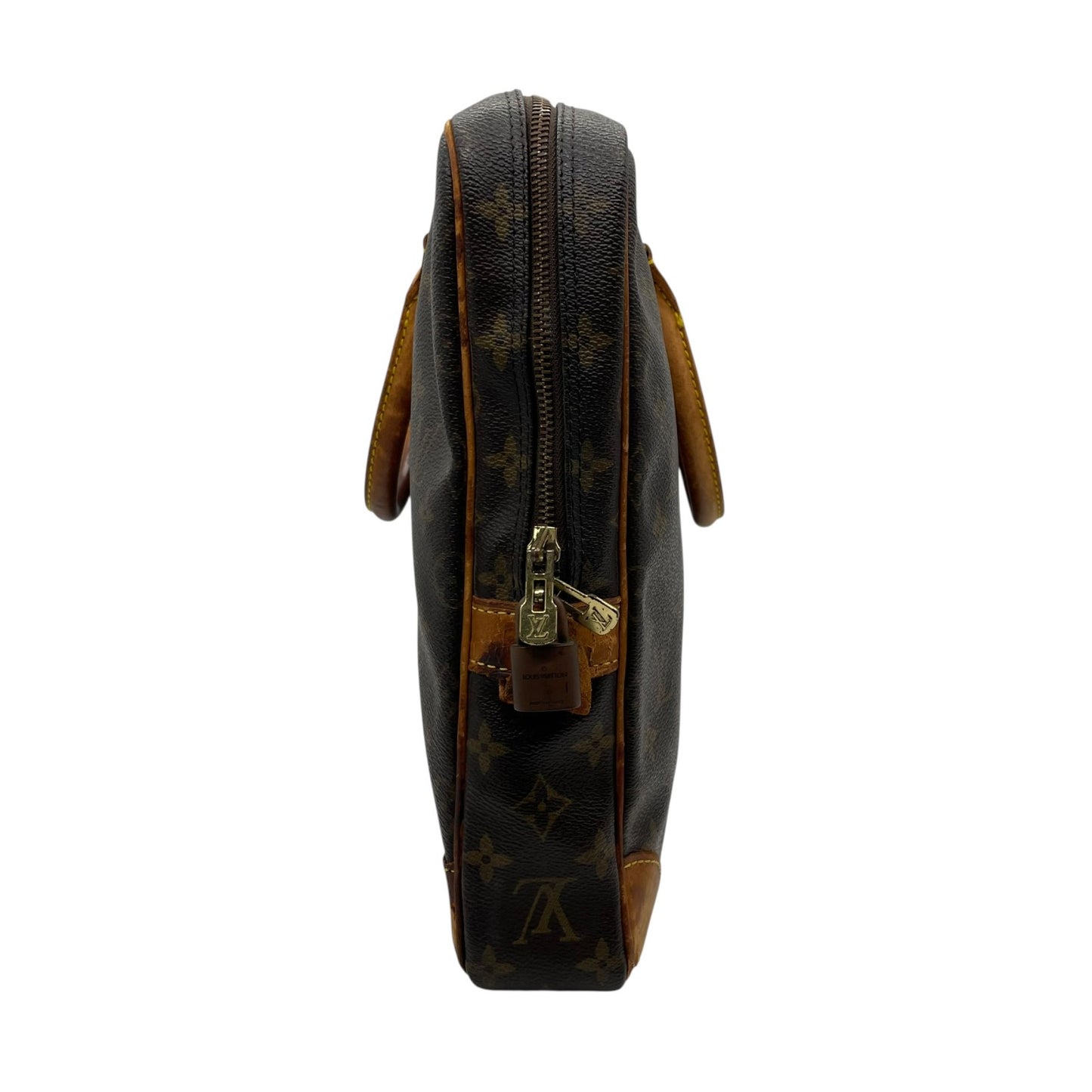 ルイヴィトン LOUISVUITTON モノグラム ビジネスバッグ ブリーフケース ポルトドキュマン ブラウン 茶 PVC レザー ビンテージ クラシック エレガント メンズ 通勤 A4収納 PC収納 出張 ヌメ革 フランス製 パドロック カバン 自立可 B