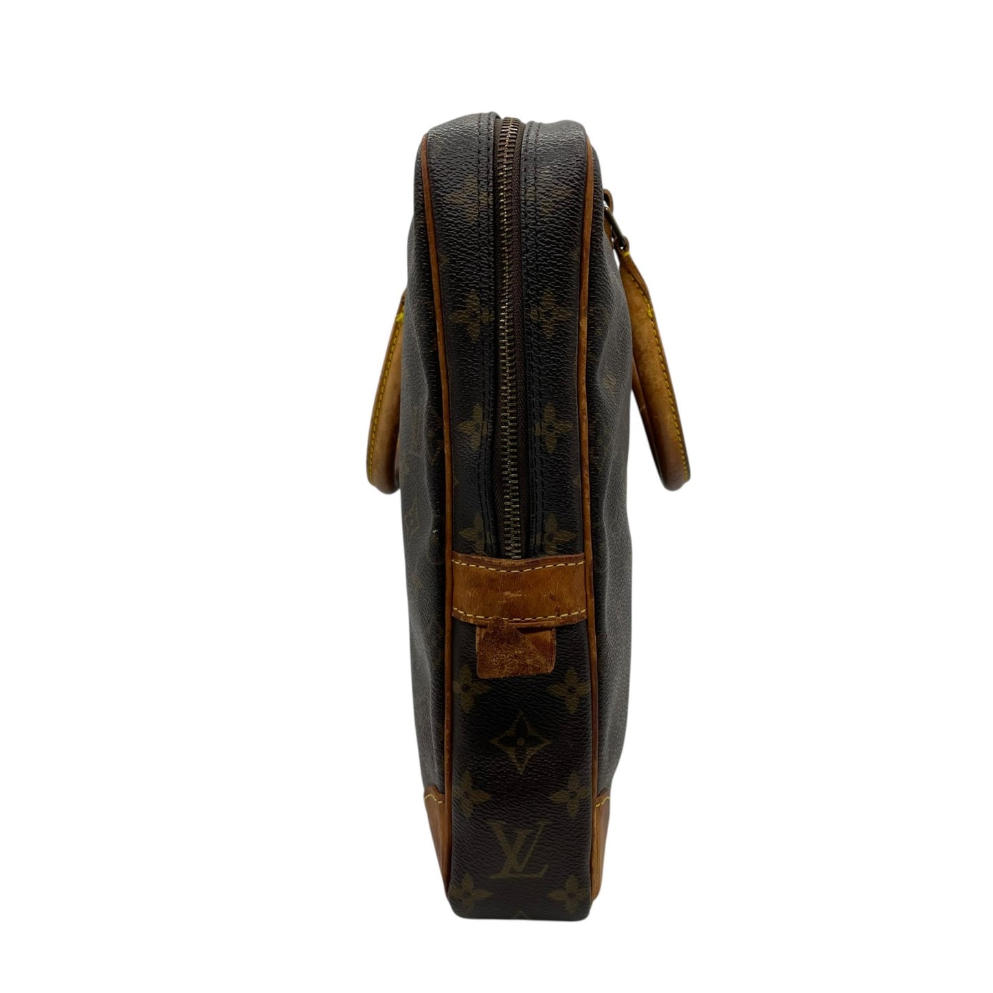 ルイヴィトン LOUISVUITTON モノグラム ビジネスバッグ ブリーフケース ポルトドキュマン ブラウン 茶 PVC レザー ビンテージ クラシック エレガント メンズ 通勤 A4収納 PC収納 出張 ヌメ革 フランス製 パドロック カバン 自立可 B