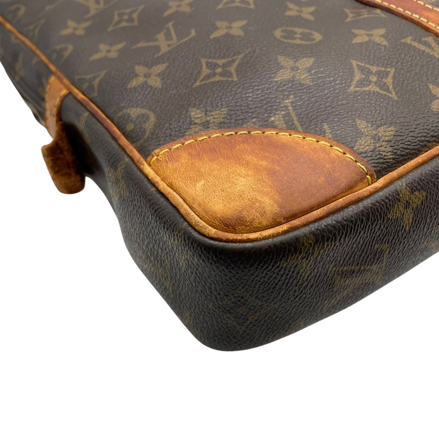 ルイヴィトン LOUISVUITTON モノグラム ビジネスバッグ ブリーフケース ポルトドキュマン ブラウン 茶 PVC レザー ビンテージ クラシック エレガント メンズ 通勤 A4収納 PC収納 出張 ヌメ革 フランス製 パドロック カバン 自立可 B