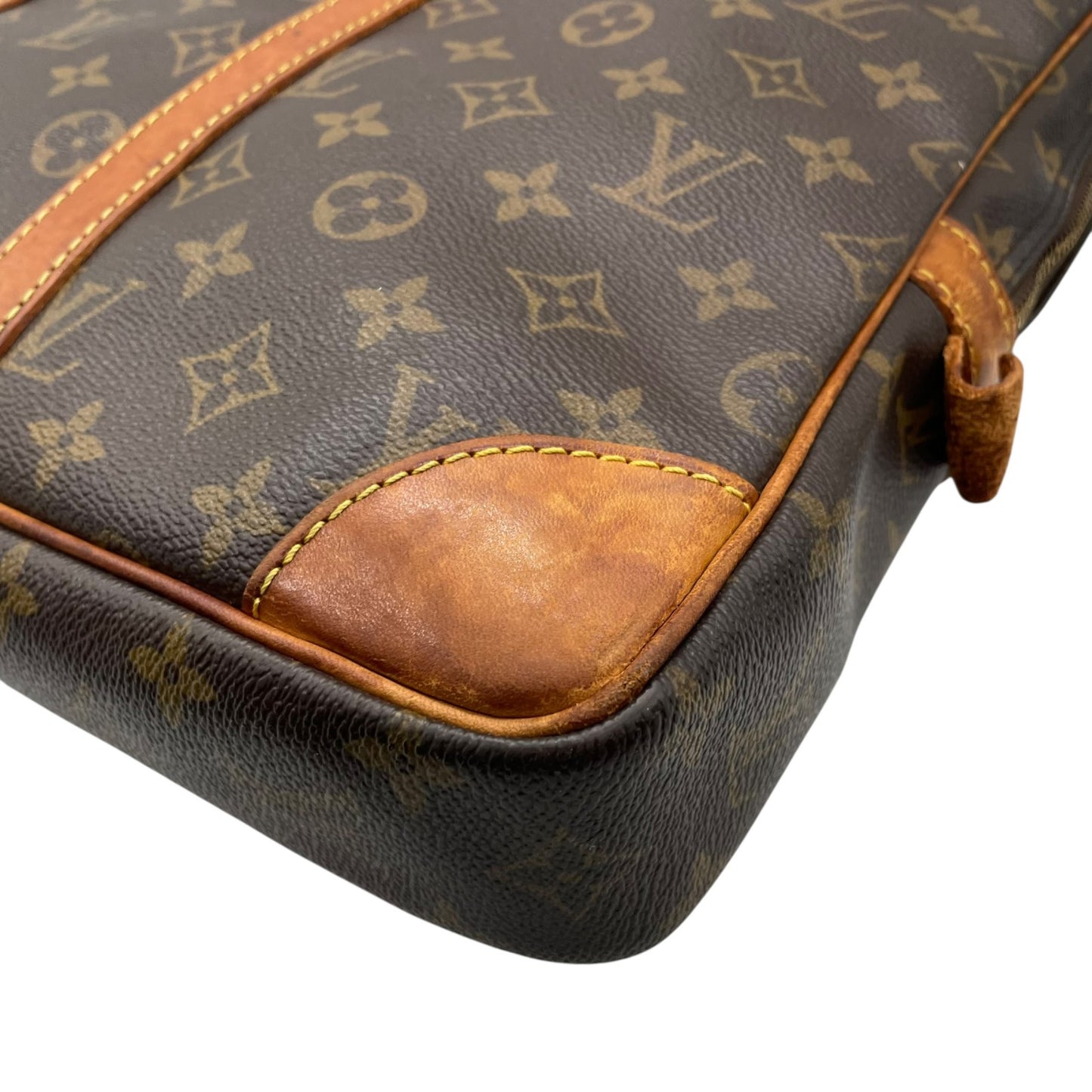 ルイヴィトン LOUISVUITTON モノグラム ビジネスバッグ ブリーフケース ポルトドキュマン ブラウン 茶 PVC レザー ビンテージ クラシック エレガント メンズ 通勤 A4収納 PC収納 出張 ヌメ革 フランス製 パドロック カバン 自立可 B