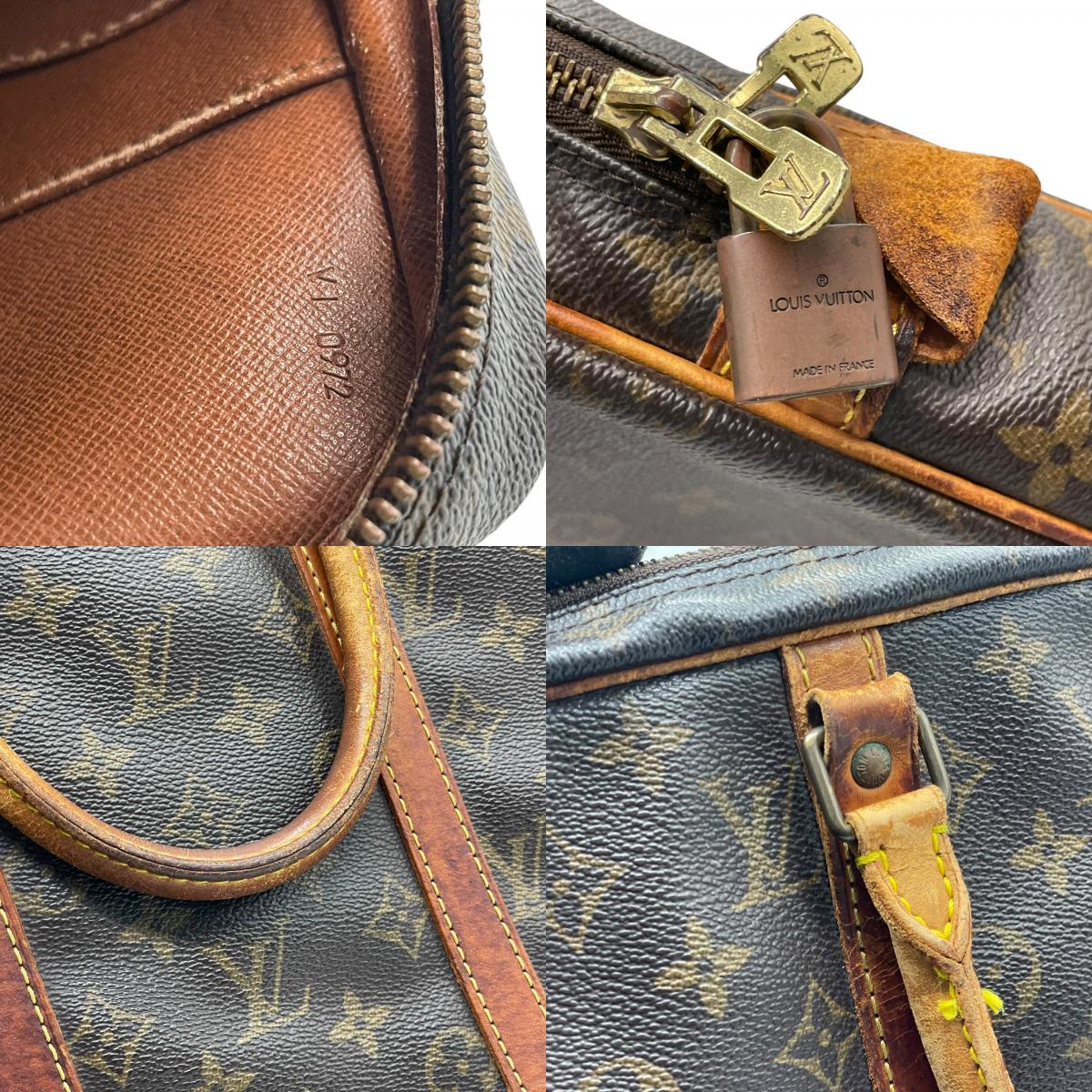 ルイヴィトン LOUISVUITTON モノグラム ビジネスバッグ ブリーフケース ポルトドキュマン ブラウン 茶 PVC レザー ビンテージ クラシック エレガント メンズ 通勤 A4収納 PC収納 出張 ヌメ革 フランス製 パドロック カバン 自立可 B