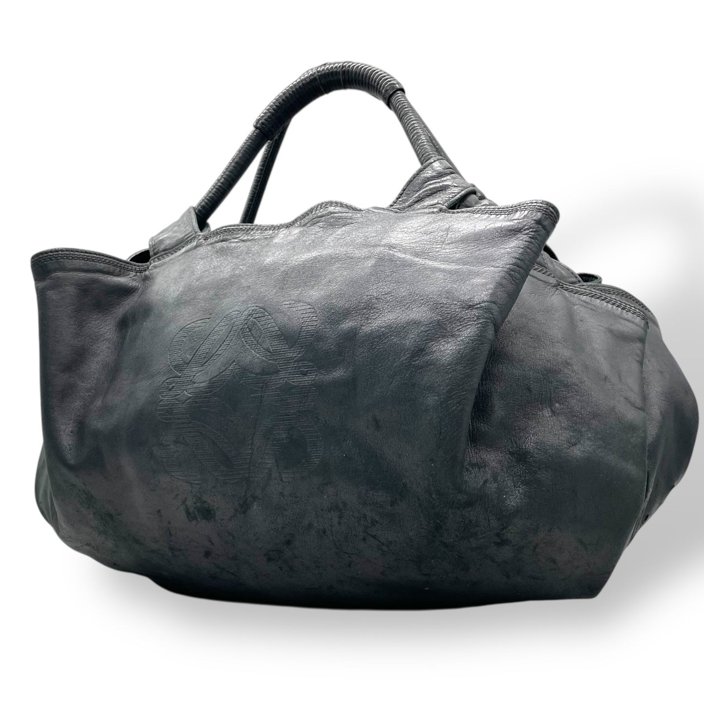 LOEWE ロエベ アナグラム エンボス レザー ハンドバッグ ブラック シルバー金具 トートバッグ レディース U12
