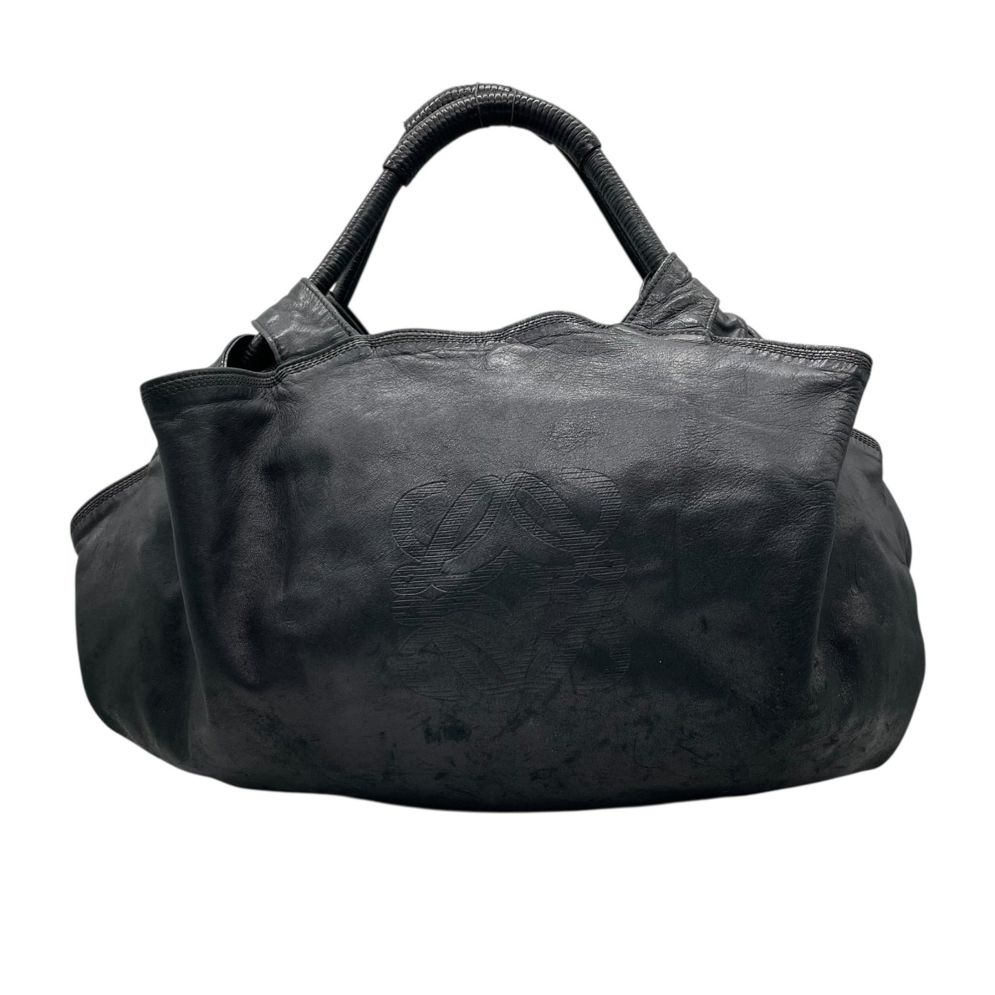 LOEWE ロエベ アナグラム エンボス レザー ハンドバッグ ブラック シルバー金具 トートバッグ レディース U12