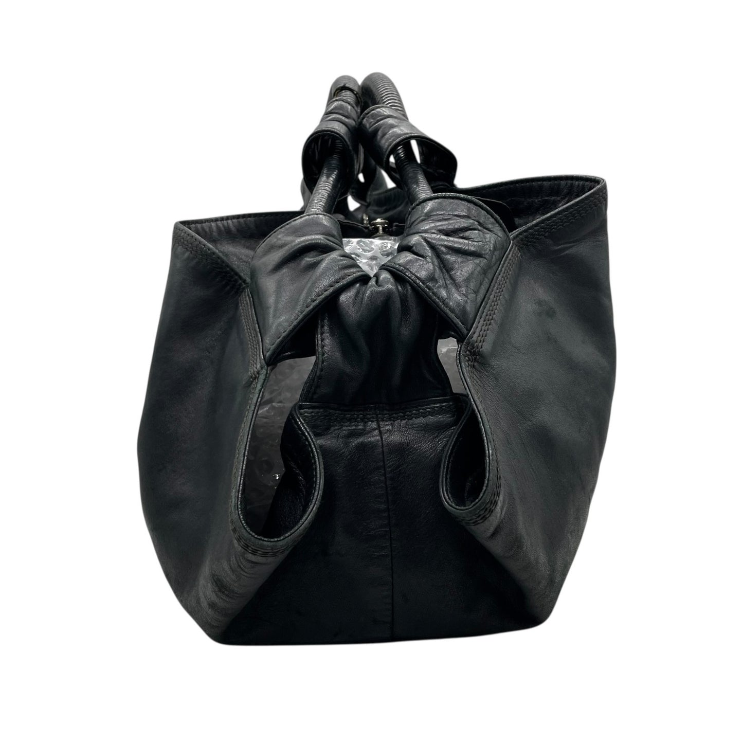 LOEWE ロエベ アナグラム エンボス レザー ハンドバッグ ブラック シルバー金具 トートバッグ レディース U12
