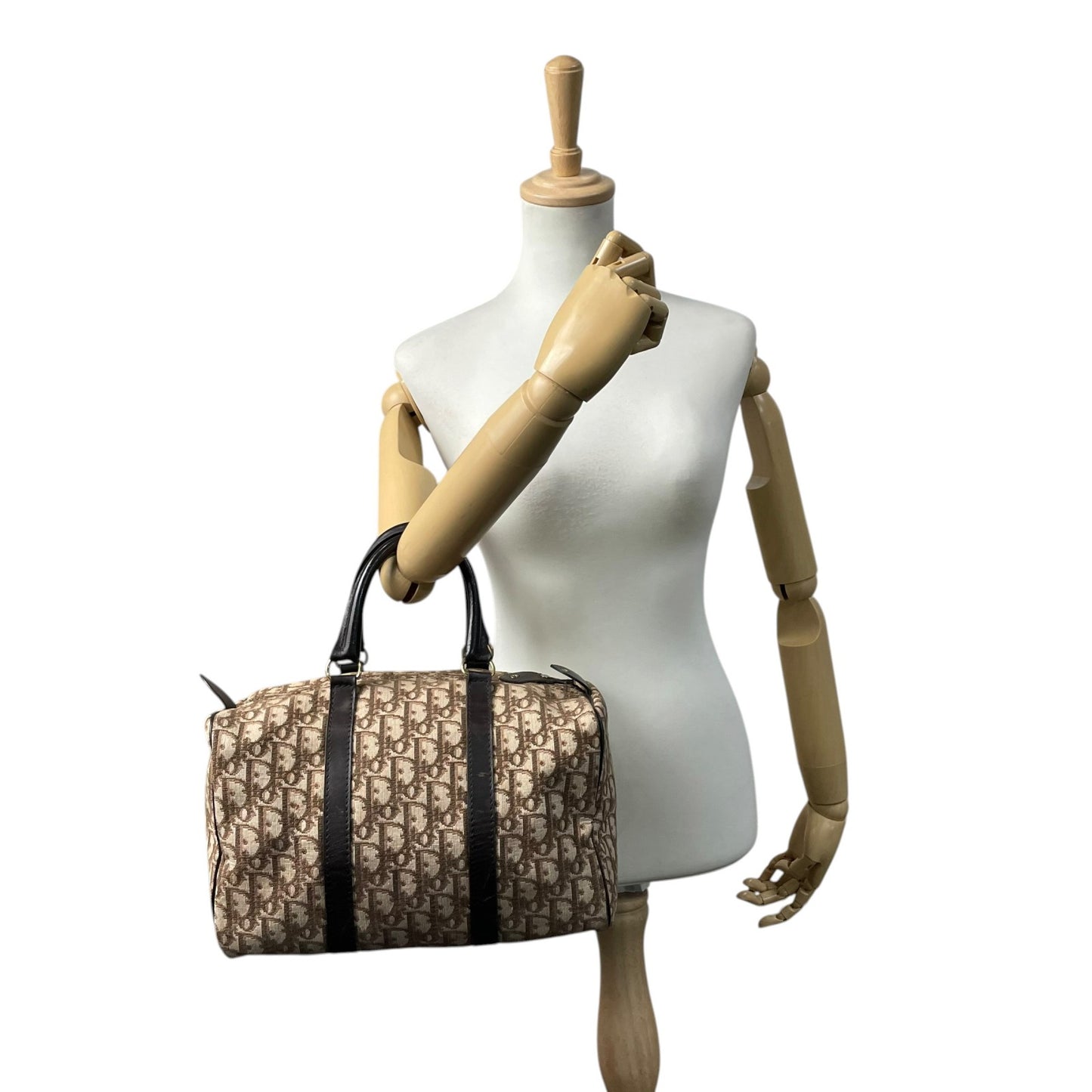 美品 クリスチャン ディオール Christian Dior トロッター ミニ ボストン バッグ ハンドバッグ キャンバス レザー 本革 ベージュ ブラウン ヴィンテージ オールド レトロ クラシック エレガント レディース 自立可 手提げ 鞄 K13