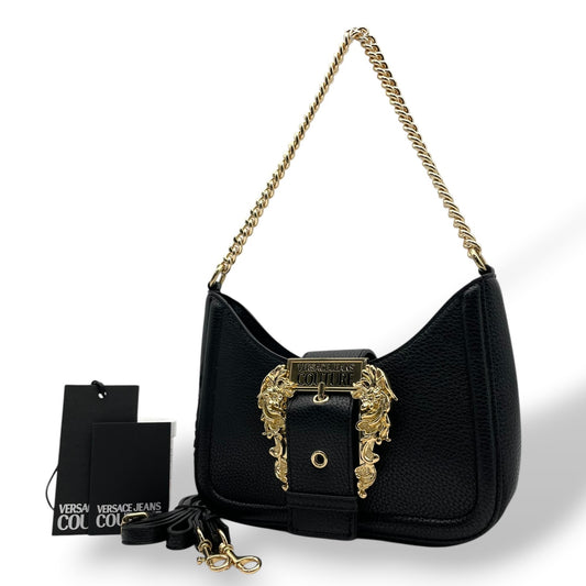 VERSACE JEANS COUTURE ヴェルサーチ ジーンズ クチュール 2WAY ショルダーバッグ ハンドバッグ ブラック ゴールド金具 チェーン ロゴ レディース K8