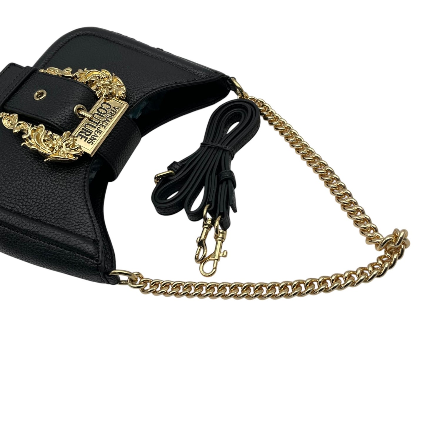 VERSACE JEANS COUTURE ヴェルサーチ ジーンズ クチュール 2WAY ショルダーバッグ ハンドバッグ ブラック ゴールド金具 チェーン ロゴ レディース K8