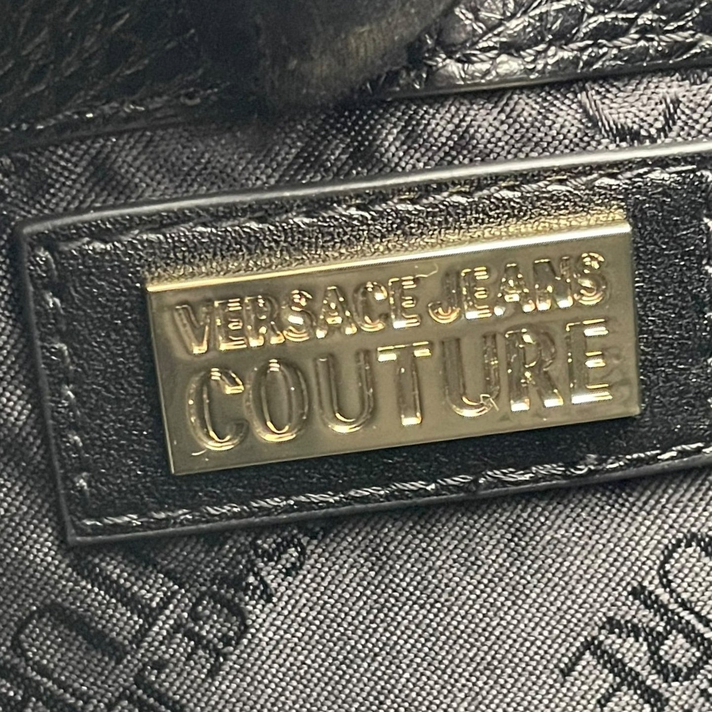VERSACE JEANS COUTURE ヴェルサーチ ジーンズ クチュール 2WAY ショルダーバッグ ハンドバッグ ブラック ゴールド金具 チェーン ロゴ レディース K8