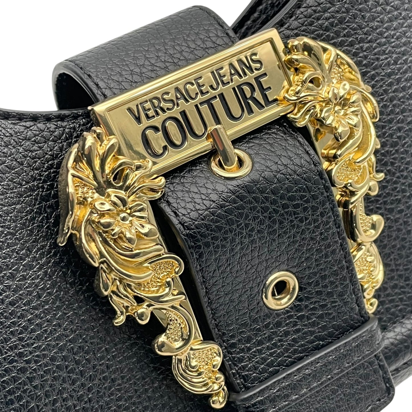 VERSACE JEANS COUTURE ヴェルサーチ ジーンズ クチュール 2WAY ショルダーバッグ ハンドバッグ ブラック ゴールド金具 チェーン ロゴ レディース K8