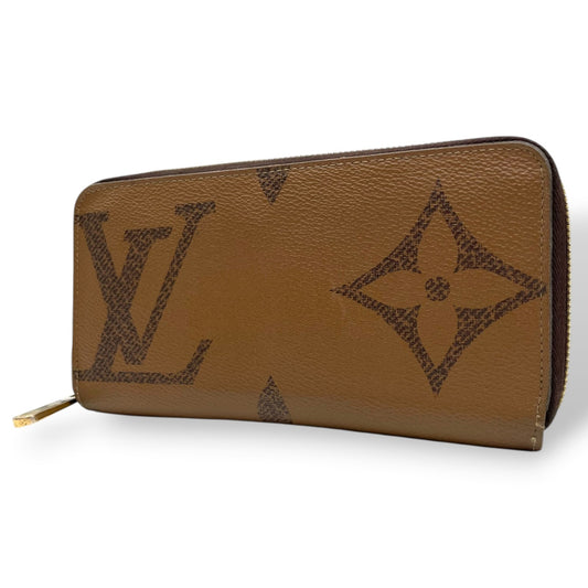 美品 Louis Vuitton ルイ・ヴィトン RFID ICチップ ジッピーウォレット M69353 モノグラム ジャイアント リバース ラウンドファスナー 長財布 茶色 ブラウン