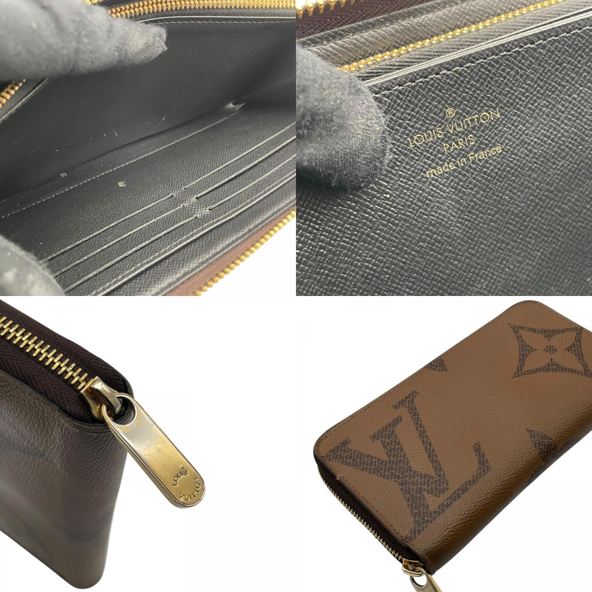 美品 Louis Vuitton ルイ・ヴィトン RFID ICチップ ジッピーウォレット M69353 モノグラム ジャイアント リバース ラウンドファスナー 長財布 茶色 ブラウン