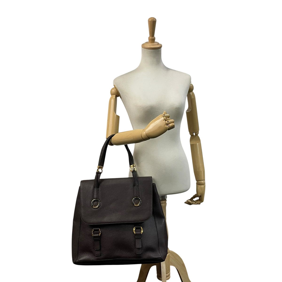 【美品】ブルガリ BVLGARI タマラ Tamara トートバッグ ハンドバッグ フラップバッグ ブルガリブルガリ サークル金具 グレインレザー 本革 ダークブラウン 茶 ゴールド金具 ヴィンテージ A4サイズ収納可能 E5