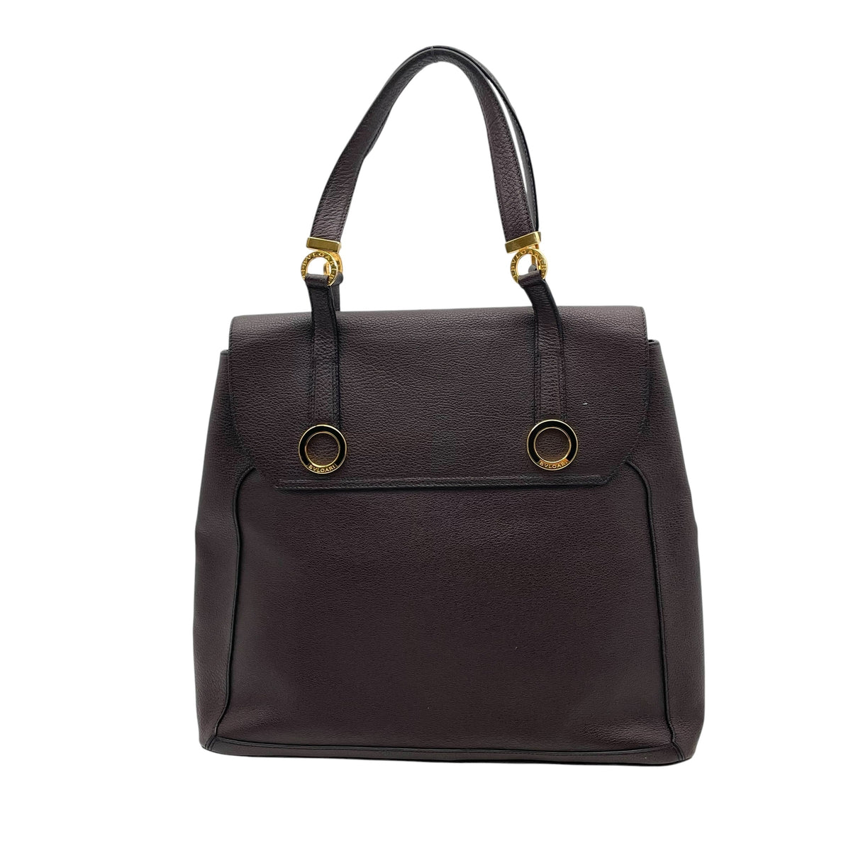 【美品】ブルガリ BVLGARI タマラ Tamara トートバッグ ハンドバッグ フラップバッグ ブルガリブルガリ サークル金具 グレインレザー 本革 ダークブラウン 茶 ゴールド金具 ヴィンテージ A4サイズ収納可能 E5