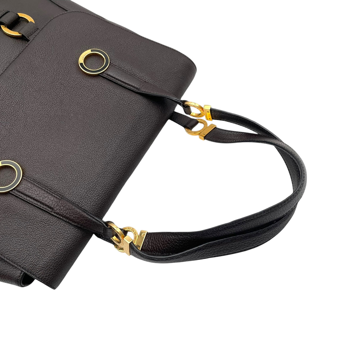 【美品】ブルガリ BVLGARI タマラ Tamara トートバッグ ハンドバッグ フラップバッグ ブルガリブルガリ サークル金具 グレインレザー 本革 ダークブラウン 茶 ゴールド金具 ヴィンテージ A4サイズ収納可能 E5