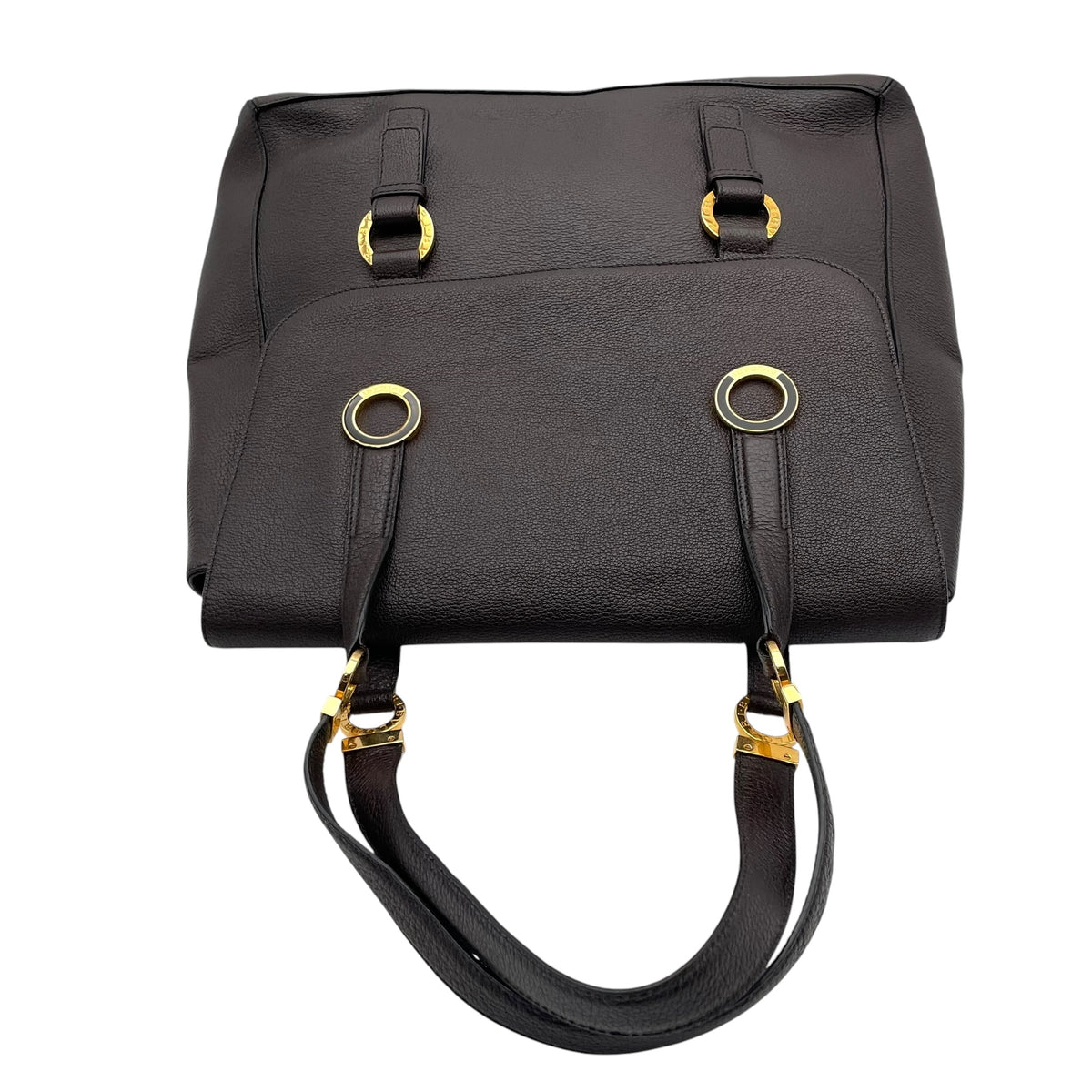 【美品】ブルガリ BVLGARI タマラ Tamara トートバッグ ハンドバッグ フラップバッグ ブルガリブルガリ サークル金具 グレインレザー 本革 ダークブラウン 茶 ゴールド金具 ヴィンテージ A4サイズ収納可能 E5