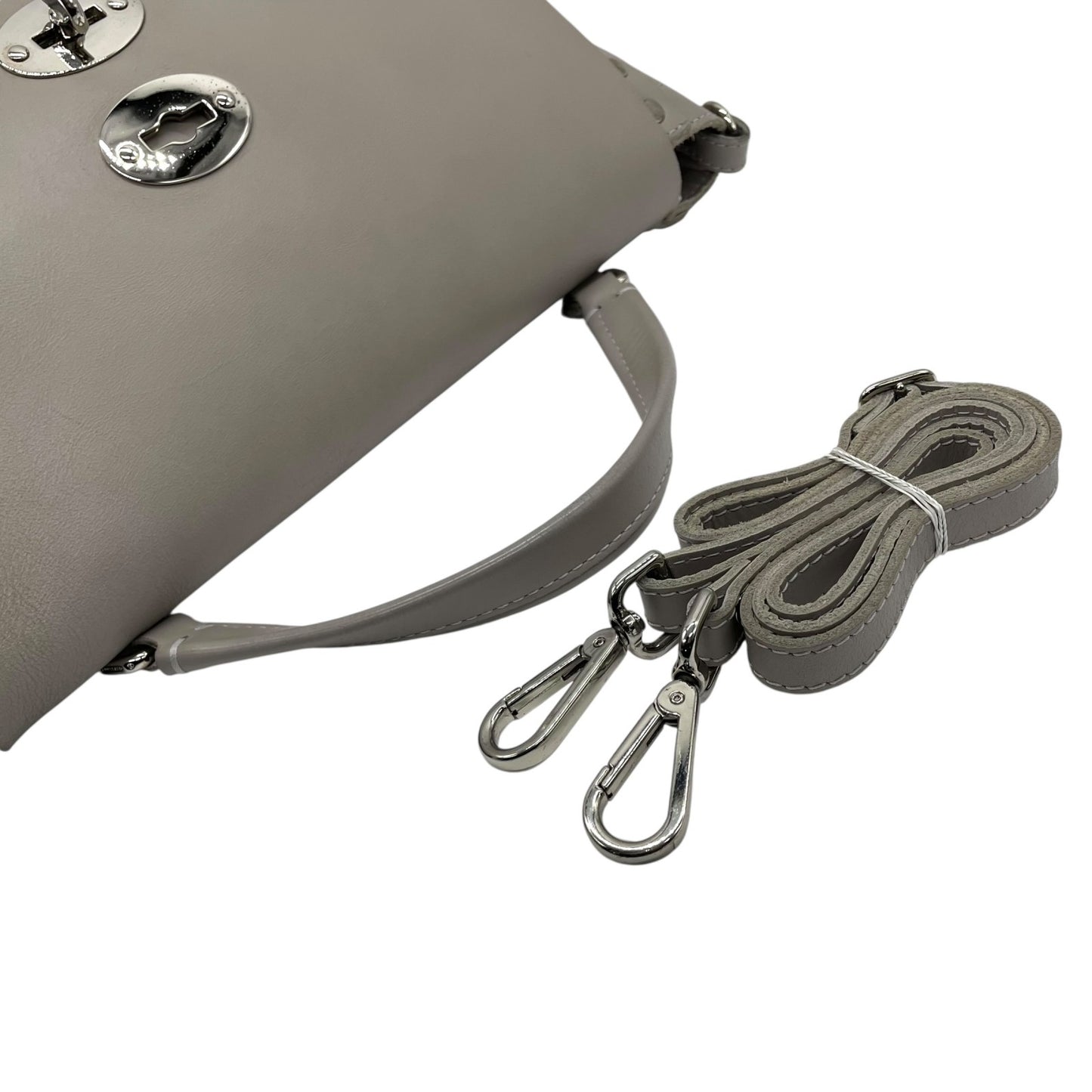 Zanellato ザネラート ポスティーナ レザー 2way ハンドバッグ ショルダーバッグ グレー シルバー金具 イタリア製 レディース D