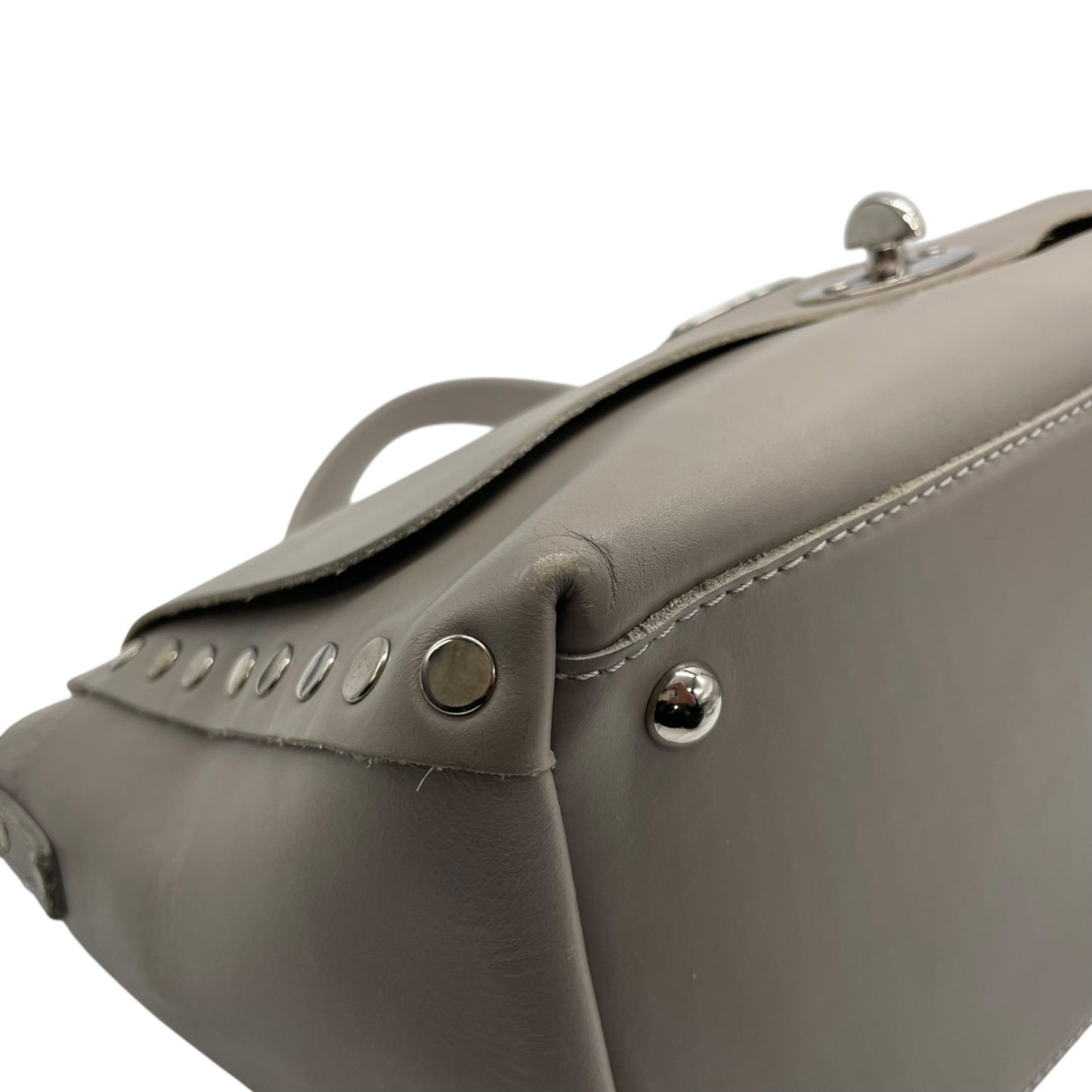 Zanellato ザネラート ポスティーナ レザー 2way ハンドバッグ ショルダーバッグ グレー シルバー金具 イタリア製 レディース D