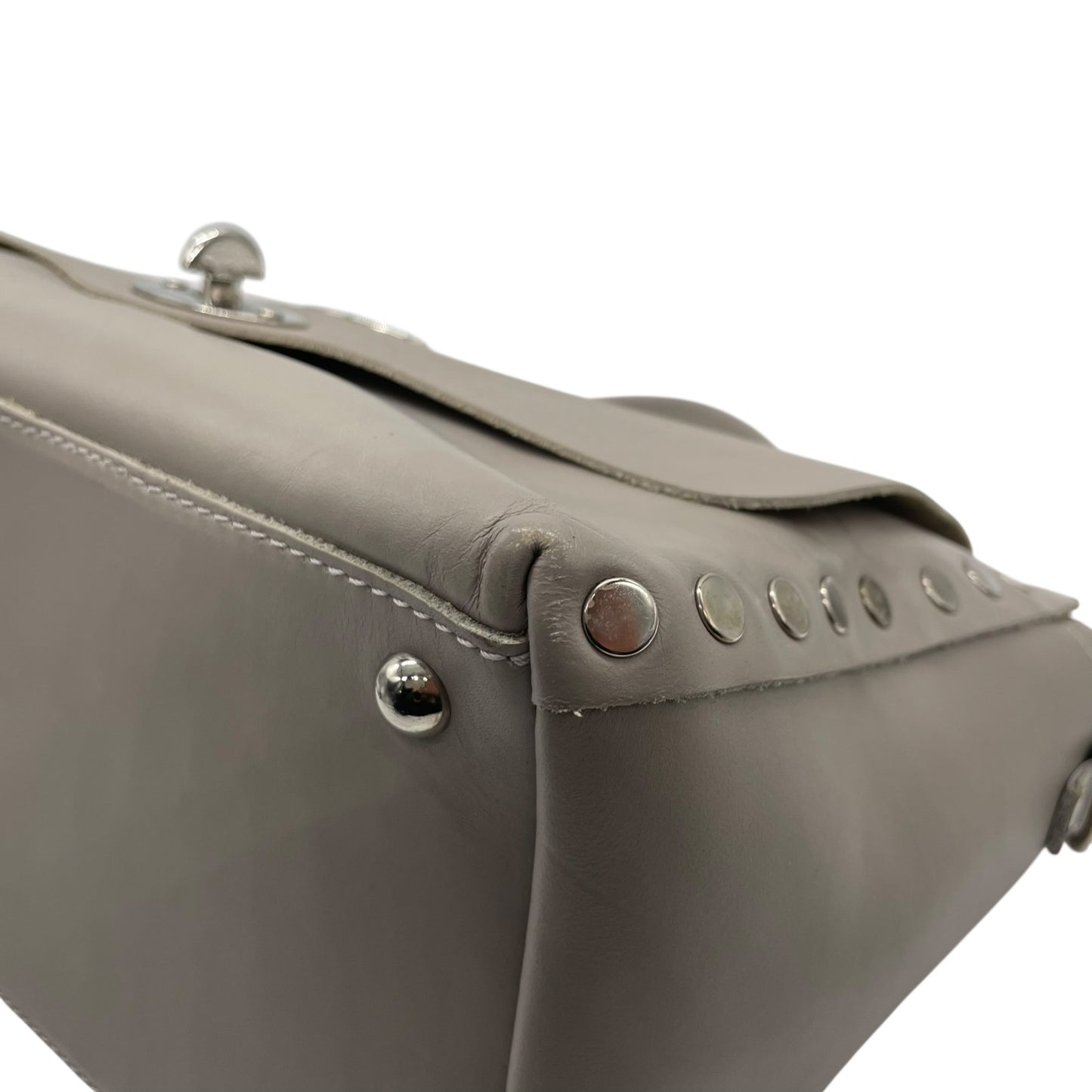 Zanellato ザネラート ポスティーナ レザー 2way ハンドバッグ ショルダーバッグ グレー シルバー金具 イタリア製 レディース D