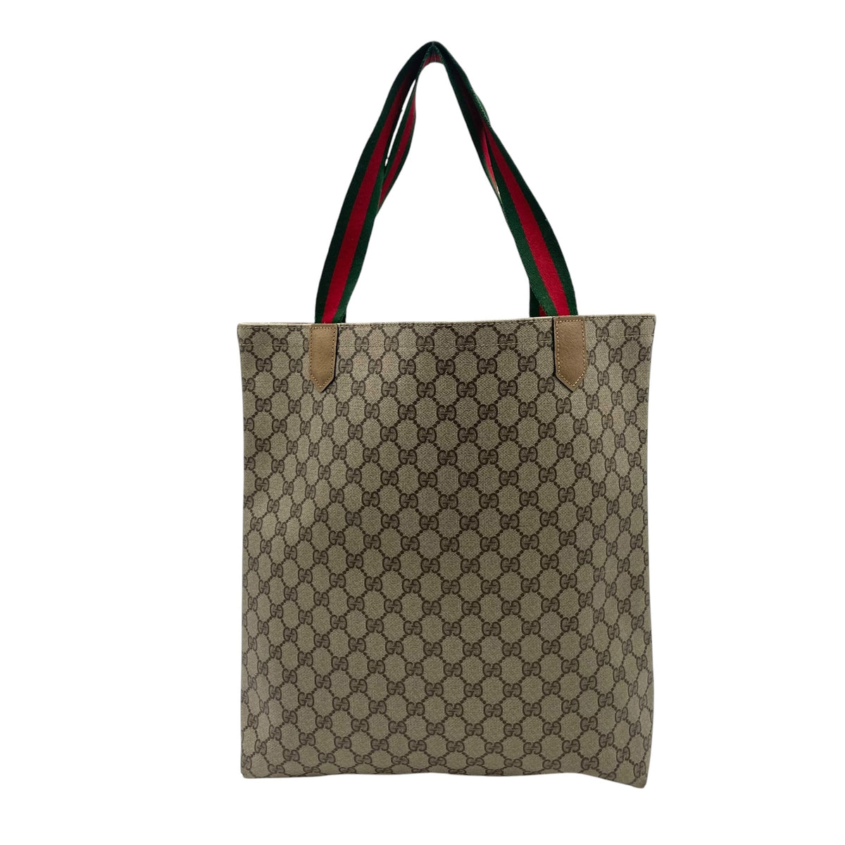 オールドグッチ グッチ GUCCI GGスプリーム GGプラス PVC レザー トートバッグ ハンドバッグ シェリーライン 縦型 本革 ベージュ グレージュ ブラウン 茶 ゴールド金具 A4サイズ収納可能 ヴィンテージ ビンテージ 通学 通勤 U15