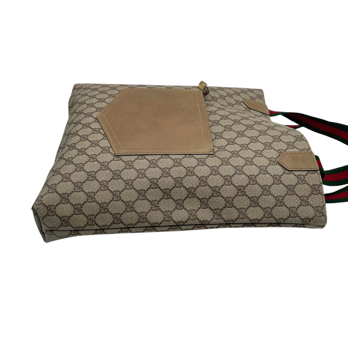 オールドグッチ グッチ GUCCI GGスプリーム GGプラス PVC レザー トートバッグ ハンドバッグ シェリーライン 縦型 本革 ベージュ グレージュ ブラウン 茶 ゴールド金具 A4サイズ収納可能 ヴィンテージ ビンテージ 通学 通勤 U15